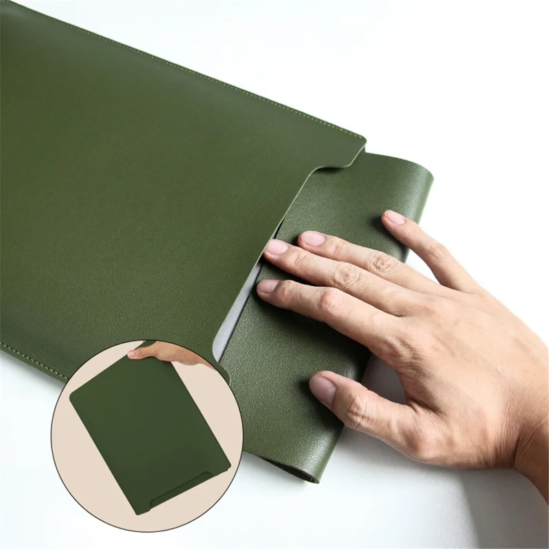 13-inch PU Leather Laptop Bag Ultra-thin Vertical Notebook Sleeve - Blackish Green