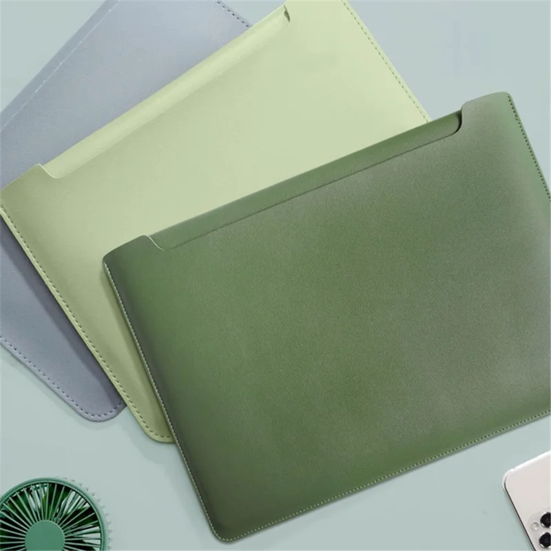 13-inch Ultra-thin Laptop Bag Non-magnet PU Leather Horizontal Carrying Pouch - Matcha Green