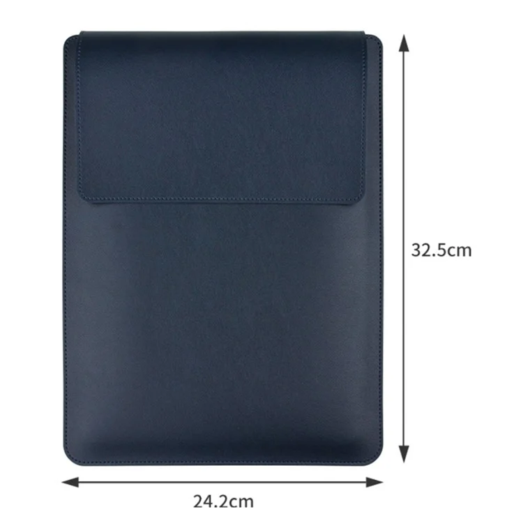 13-inch PU Leather Laptop Bag with Adjustable Stand Notebook Sleeve - Navy Blue