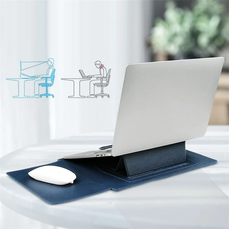13-inch PU Leather Laptop Bag with Adjustable Stand Notebook Sleeve - Navy Blue