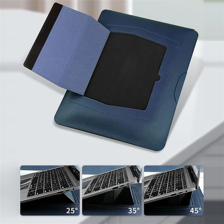 13-inch PU Leather Laptop Bag with Adjustable Stand Notebook Sleeve - Navy Blue