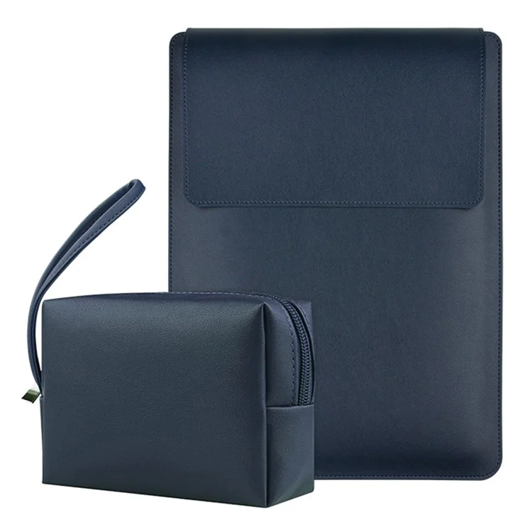 Sac d'ordinateur portable étanche de 16 pouces avec support réglable + petit sac en cuir PU - Bleu marine