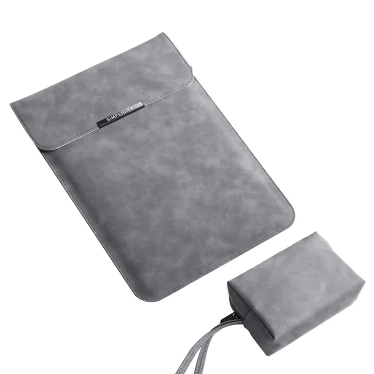 13 "ultra Slim Vertical PU Leaptop Bag Notebobook Manga + Bolso Pequeño - Gris