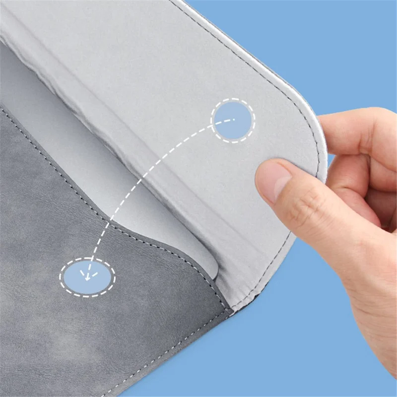 15-inch PU Leather Laptop Bag Ultra Slim Notebook Vertical Protective Sleeve - Grey