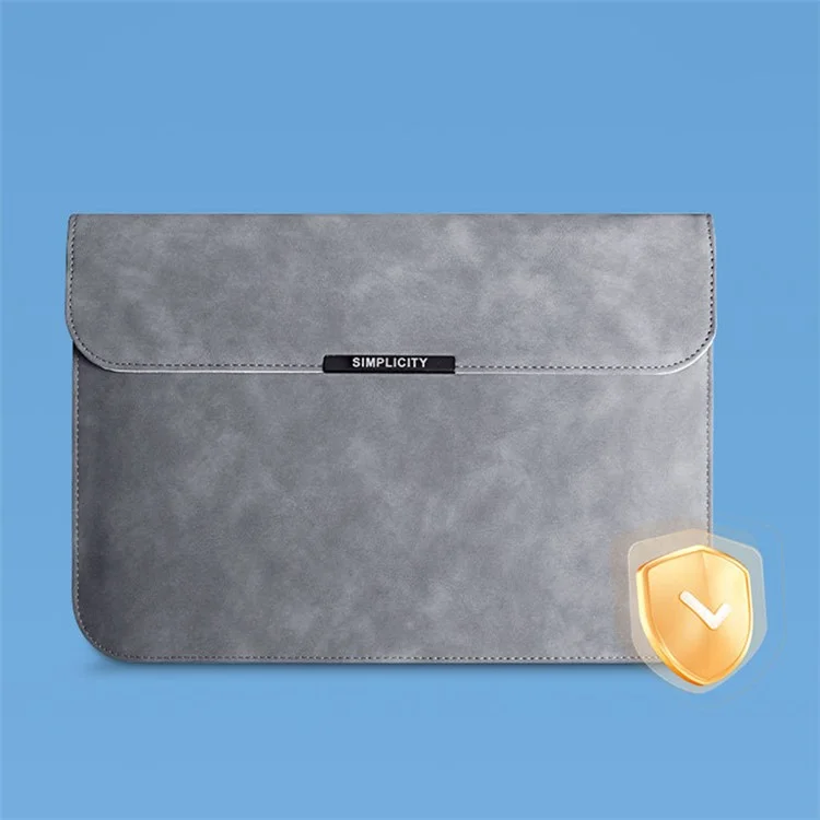 16-inch Horizontal Laptop Bag PU Leather Soft Lining Notebook Sleeve + Small Bag - Grey