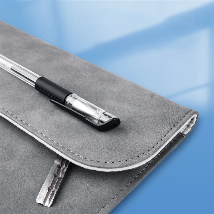 16-inch Horizontal Laptop Bag PU Leather Soft Lining Notebook Sleeve + Small Bag - Grey
