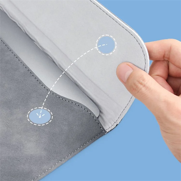 16-inch Horizontal Laptop Bag PU Leather Soft Lining Notebook Sleeve + Small Bag - Grey