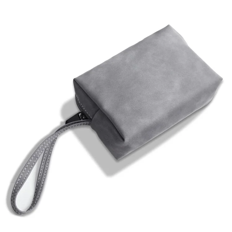 16-inch Horizontal Laptop Bag PU Leather Soft Lining Notebook Sleeve + Small Bag - Grey
