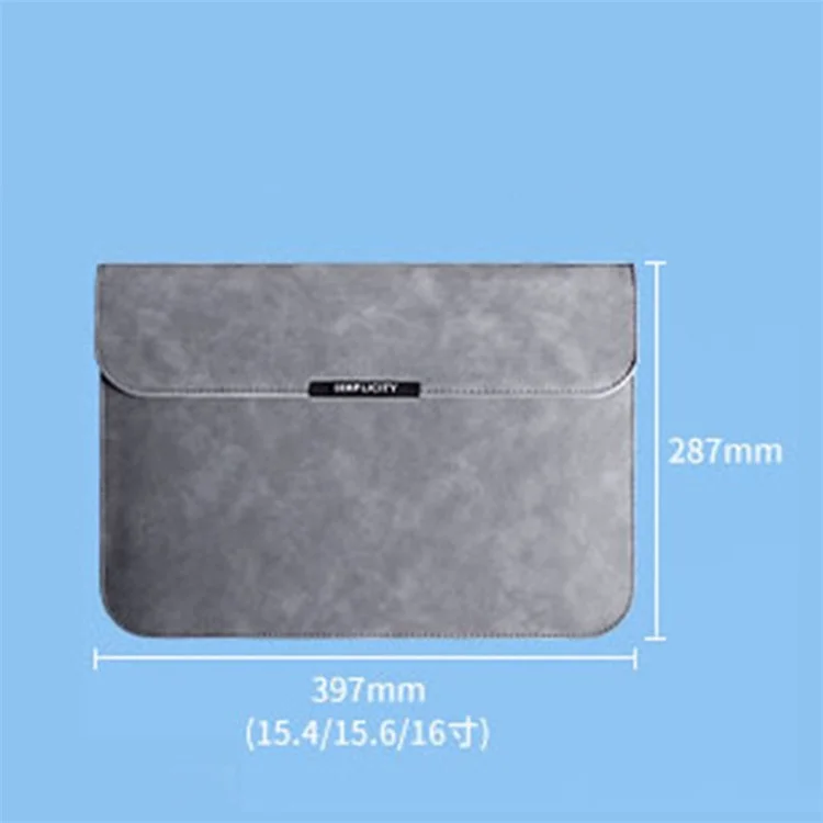 16-inch Horizontal Laptop Bag PU Leather Soft Lining Notebook Sleeve + Small Bag - Grey