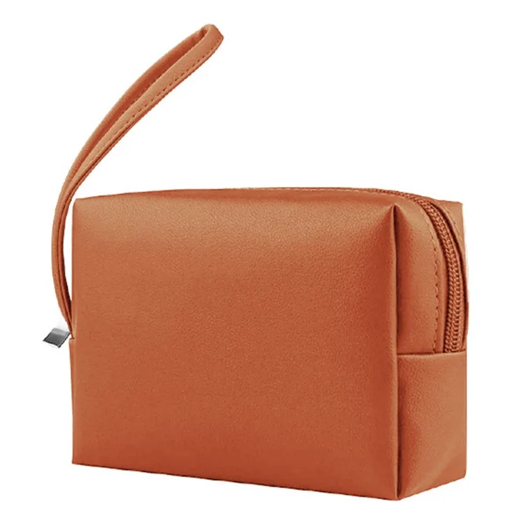 PU Leather Storage Bag Electronic Accessory Organizer with Hand Strap - Brown