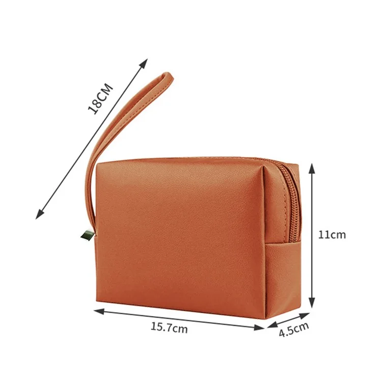 PU Leather Storage Bag Electronic Accessory Organizer with Hand Strap - Brown