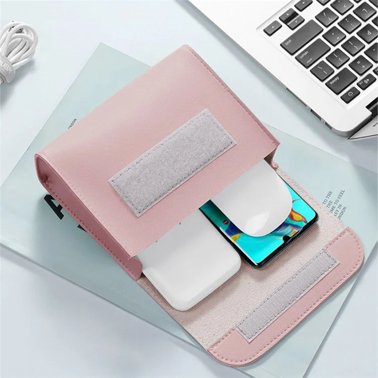 Power Bank Storage Bag Ultra-thin PU Leather Accessories Organizer - Milk Tea Pink