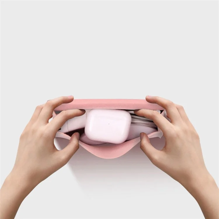 Power Bank Storage Bag Ultra-thin PU Leather Accessories Organizer - Milk Tea Pink