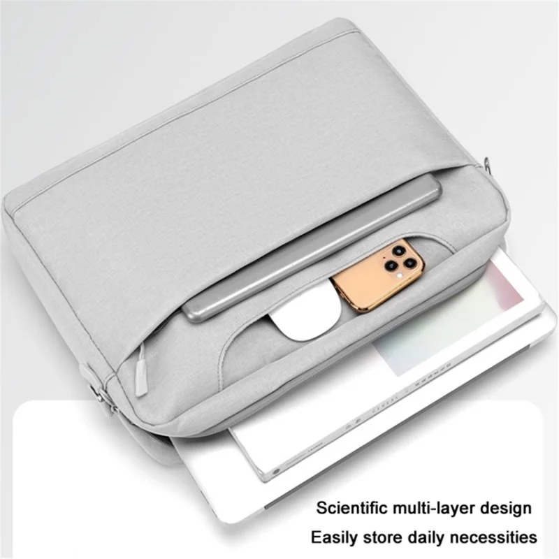 213 17.3" Thicker Airbag Laptop Handbag Polyester Crossbody Shoulder Bag - Light Grey