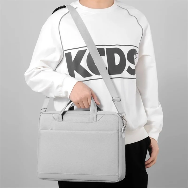 213 17.3" Thicker Airbag Laptop Handbag Polyester Crossbody Shoulder Bag - Light Grey