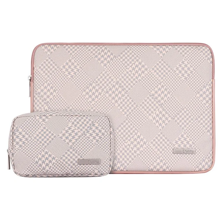 CANVASARTISAN L21-T0411 PU Leather Houndstooth Pattern Laptop Bag + Small Bag - Pink Edge / 11"
