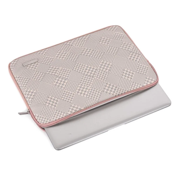 CANVASARTISAN L21-T0411 PU Leather Houndstooth Pattern Laptop Bag + Small Bag - Pink Edge / 11"