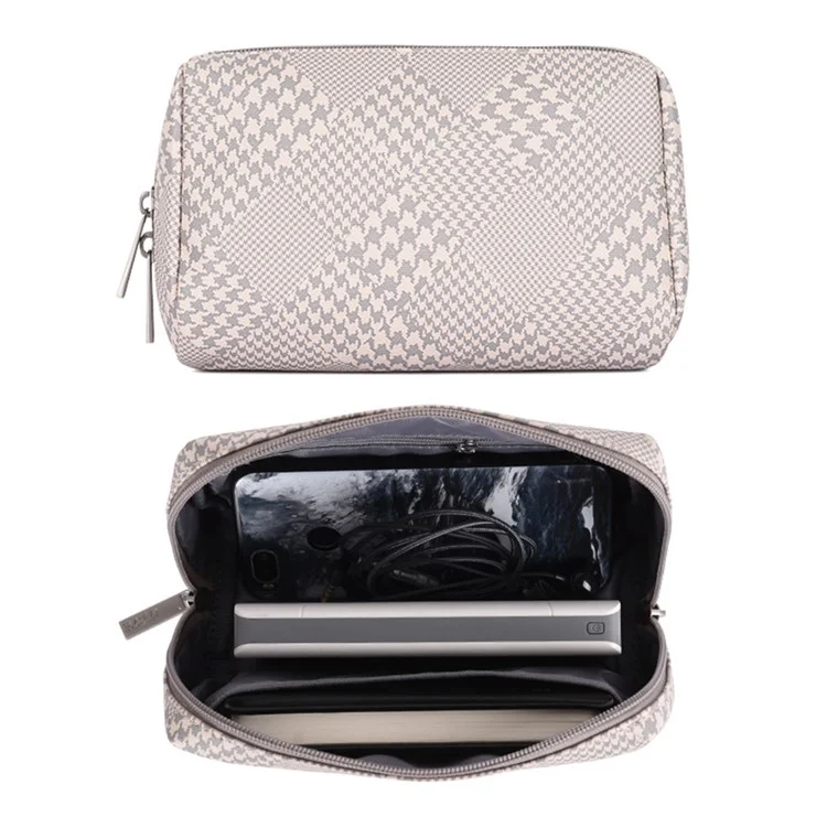 CANVASARTISAN L21-T0411 PU Leather Houndstooth Pattern Laptop Bag + Small Bag - Pink Edge / 11"