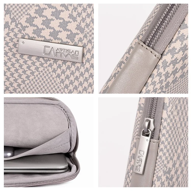 CANVASARTISAN L21-T0411 PU Leather Houndstooth Pattern Laptop Bag + Small Bag - Pink Edge / 11"
