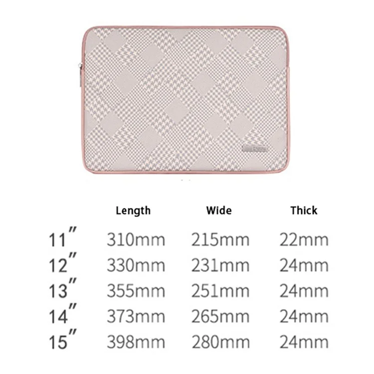 CANVASARTISAN L21-T0411 PU Leather Houndstooth Pattern Laptop Bag + Small Bag - Pink Edge / 11"