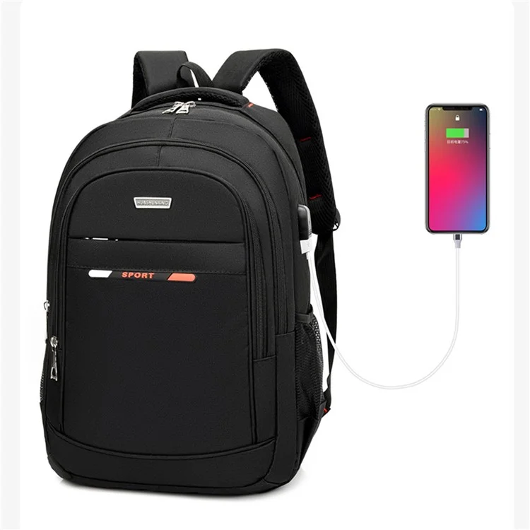 ZWX-6010 Size S Oxford Cloth Travel Backpack Dual Shoulder Laptop Bag with USB Port - Red
