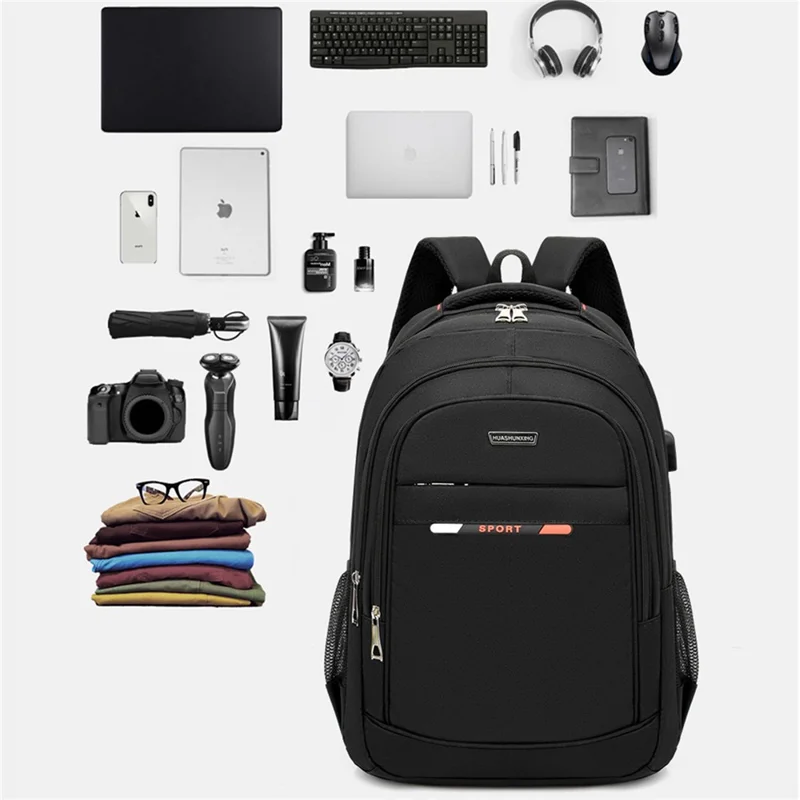 ZWX-6010 Size S Oxford Cloth Travel Backpack Dual Shoulder Laptop Bag with USB Port - Blue