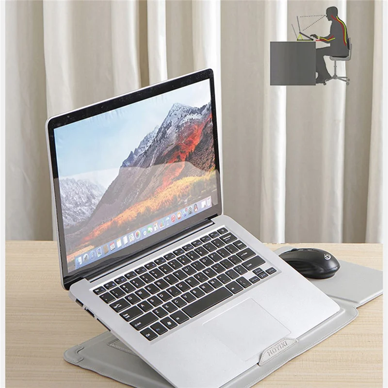 14 inch Laptop Sleeve Case Laptop Ultra-Thin Shock Resistant Computer  Bag with Stand - Grey