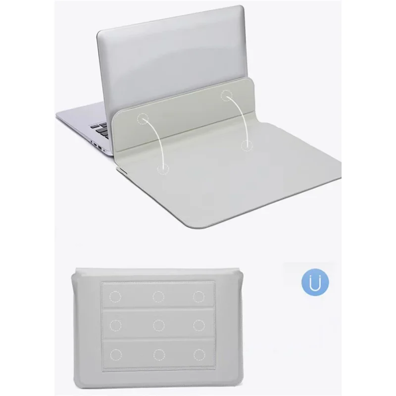 15-16'' Leather Laptop Sleeve Ultra-Slim Computer Carrying Case with Foldable Stand and Soft Inner Lining - Blackish Green