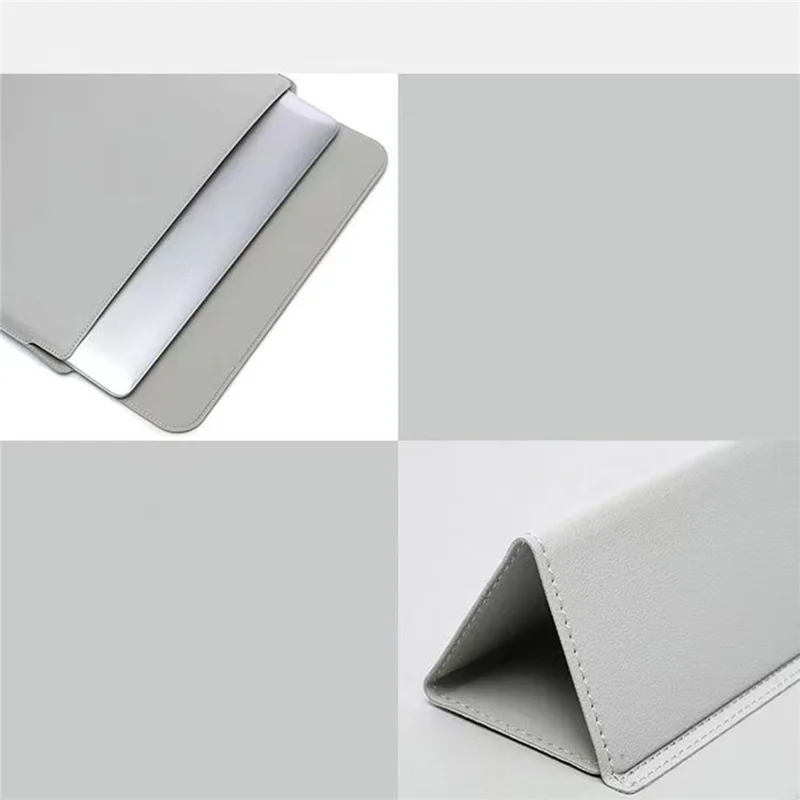 15-16'' Leather Laptop Sleeve Ultra-Slim Computer Carrying Case with Foldable Stand and Soft Inner Lining - Blackish Green