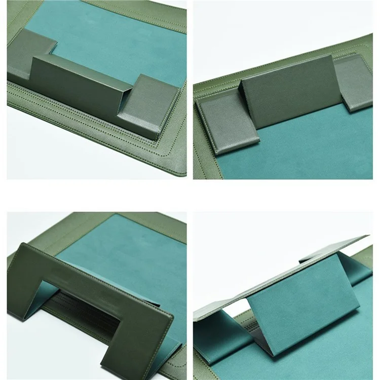 15.4-15.6 inch Notebook Carrying Bag Fold Laptop Stand Slim PU Leather Waterproof Sleeve Case - Army Green