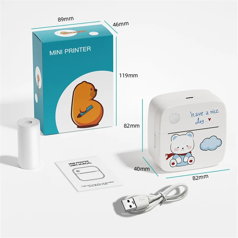 LX-D2 Mini Printer Bluetooth-compatible Connection with English Labels+5 Rolls 15mm Paper - Blue