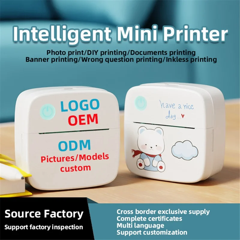 LX-D2 Thermal Inkless Mini Printer with English Labels+3 Rolls Colored Sticker Paper - Blue