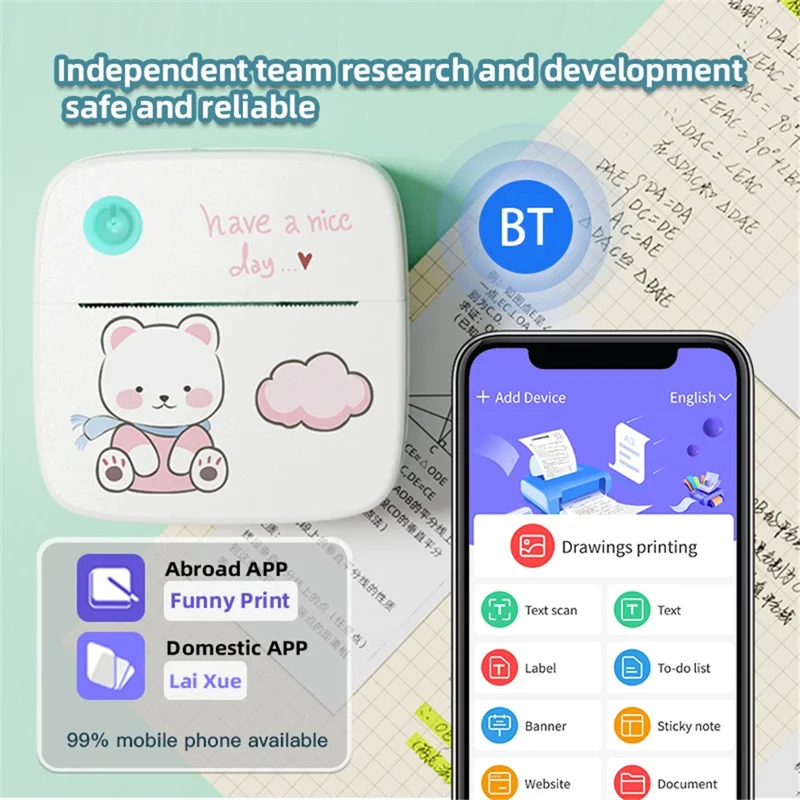 LX-D2 Thermal Inkless Bluetooth-compatible 5.2 Mini Printer for Photos, Notes, Receipt (Standard Version) - Pink