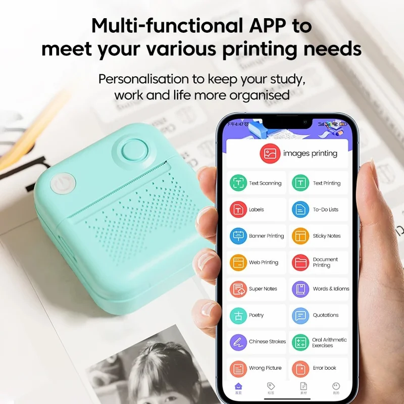 D3 Wireless Portable Printer with Printing Paper for Photos, Labels, Notes - Pink