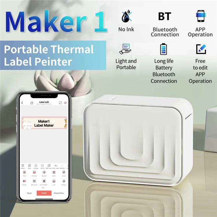 Impressora de Etiquetas Térmica Portátil MARKLIFE M1 com Bateria de 1200mAh Alimentada