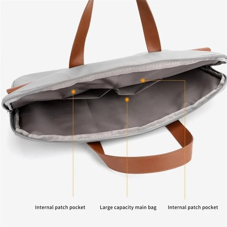 15.6 Inch Laptop Briefcase Splicing Color PU Leather Water Repellent Computer Carrying Bag - Grey