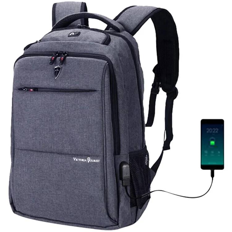VICTORIATOURIST V906 USB Mochila para Laptop de 17.3 polegadas Viagem Bolsa de Ombro Dupla com Porta USB, Versão Atualizada - Cinza
