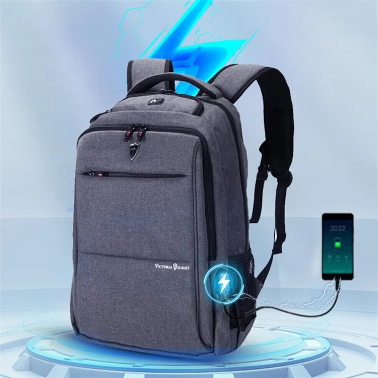 VICTORIATOURIST V906 USB Mochila para Laptop de 17.3 polegadas Viagem Bolsa de Ombro Dupla com Porta USB, Versão Atualizada - Cinza