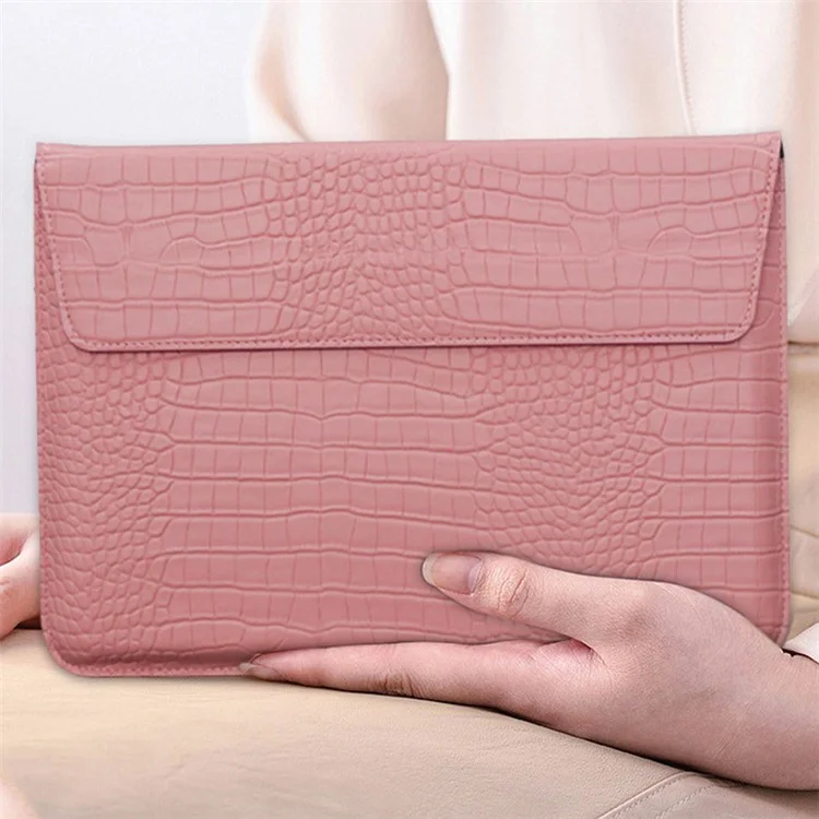 11-12 inch Laptop Sleeve PU Leather Crocodile Texture Stand Laptop Case Bag - Deep Cyan