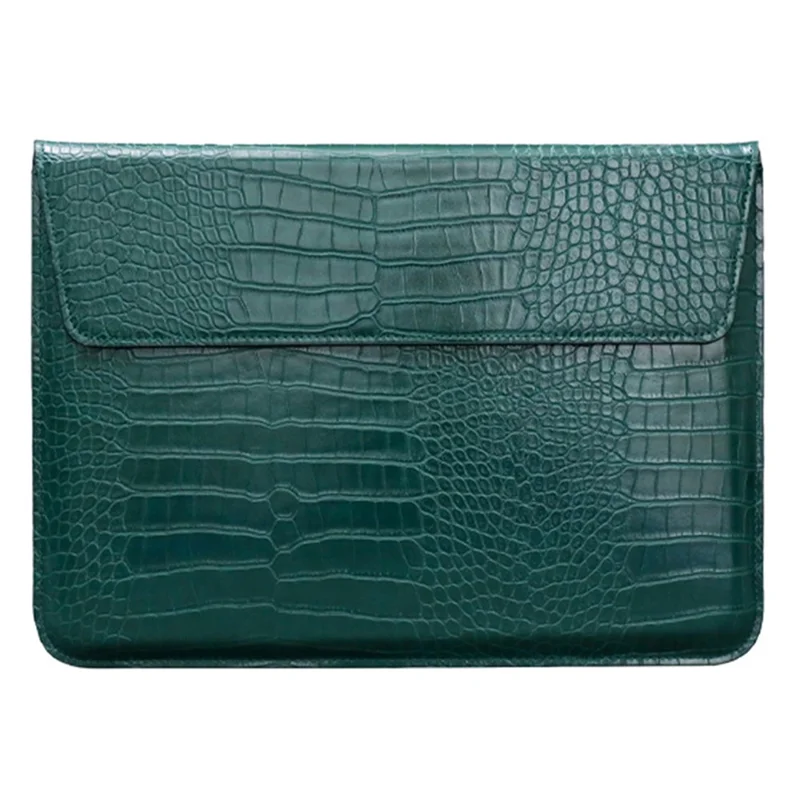 15.4-Inch Laptop Sleeve Crocodile Texture PU Leather Notebook Computer Storage Bag - Green