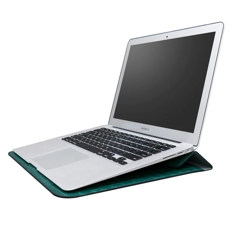 15.4-Inch Laptop Sleeve Crocodile Texture PU Leather Notebook Computer Storage Bag - Green