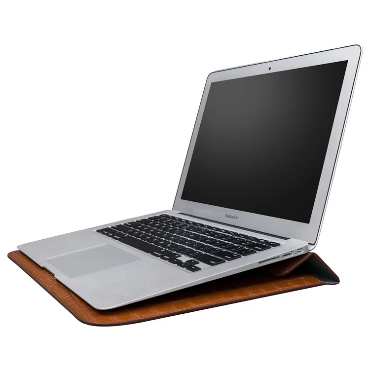 15.4-Inch Laptop Sleeve Crocodile Texture PU Leather Notebook Computer Storage Bag - Brown