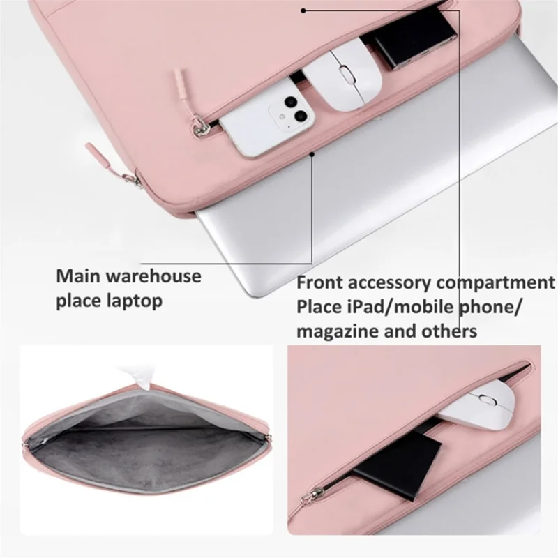 15-15.6 Inch Notebook Bag Oxford Cloth Laptop Bag with Zipper Portable Phone Mouse Storage Bag - Pink