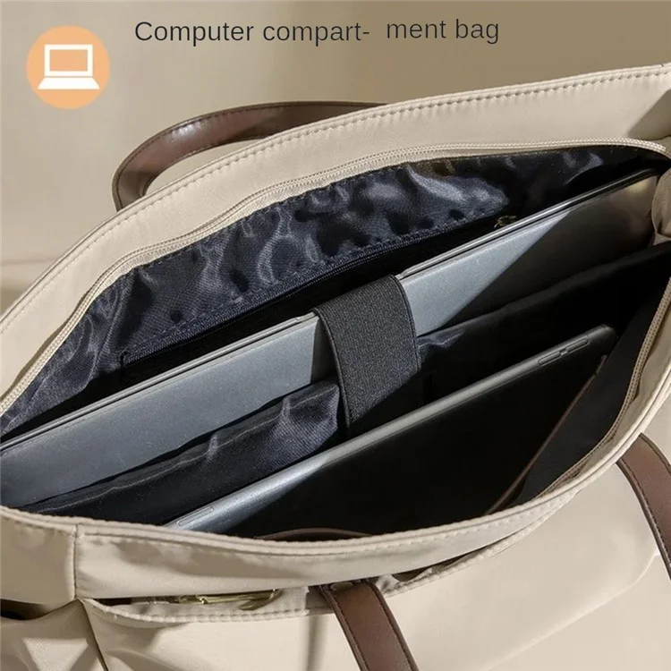 C8010 15-inch Laptop Tote Bag Oxford Cloth Women Notebook Shoulder Bag, Size M - Apricot