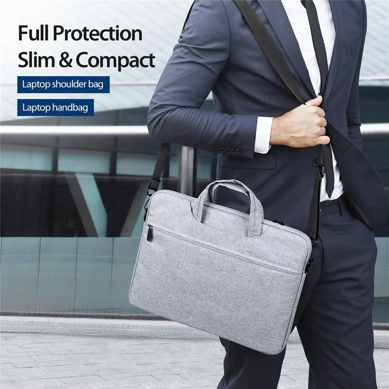 DUX DUCIS LBJB Series 14-15.4 Inch Notebook Pouch Waterproof Laptop Handbag with Shoulder Strap - Light Grey