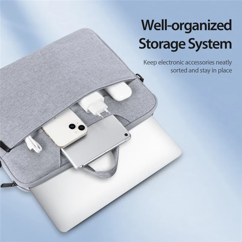 DUX DUCIS LBJB Series 14-15.4 Inch Notebook Pouch Waterproof Laptop Handbag with Shoulder Strap - Light Grey