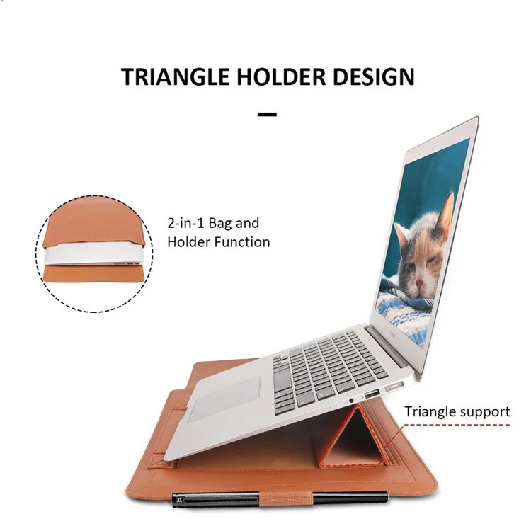 16-17 inch Laptop Sleeve Bag PU Leather Notebook Carrying Pouch with Mouse Bag and Cable Bundle Straps - Grey