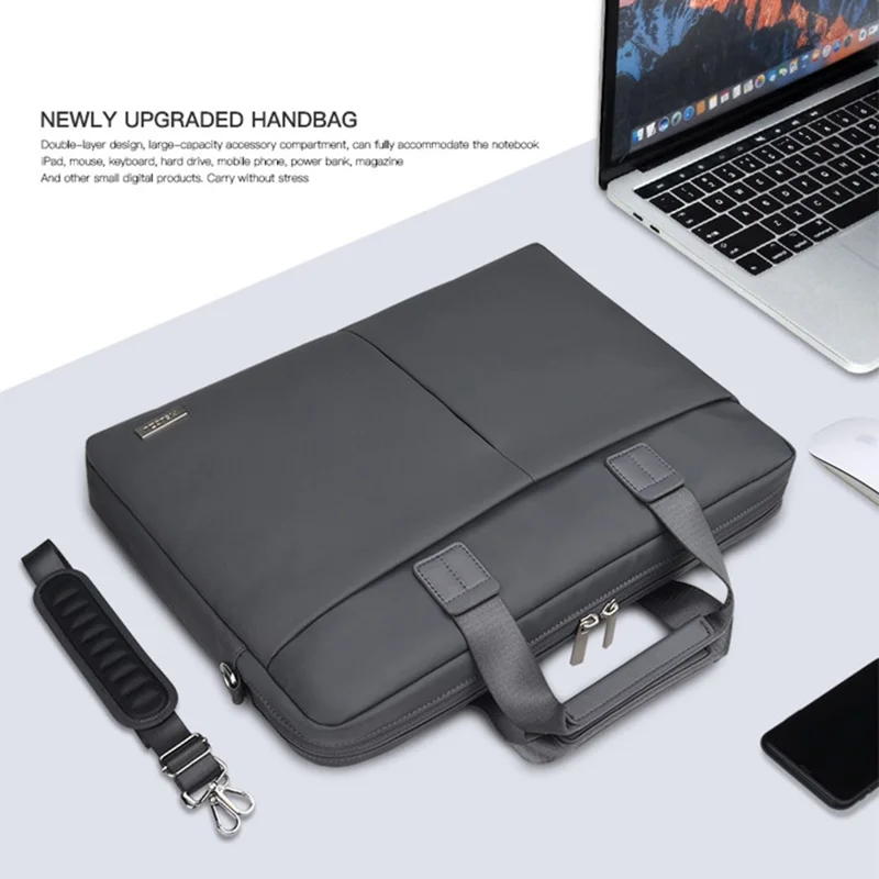 MELCOU Laptop Carrying Bag Waterproof Polyester Handbag with Shoulder Strap - Fashion Black / 13.3 inches