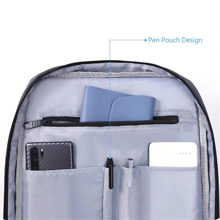 Mochila para laptop de 14-15,6 polegadas Oxford Cloth Dual Layer Outdoor Travel Bag com porta USB externa - Cinza