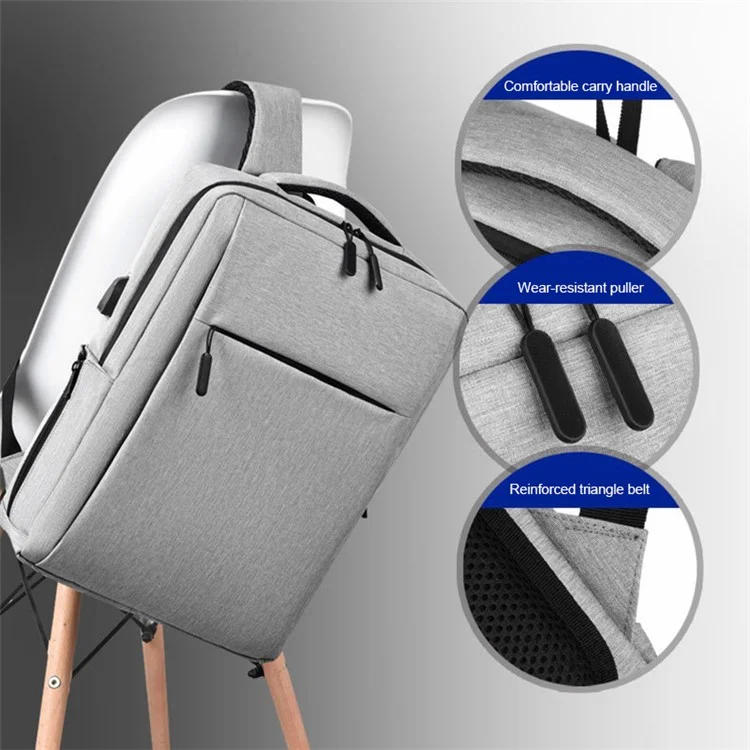 17 inch Laptop Backpack Oxford Cloth Notbook Rucksack Bag with USB Charging Port - Grey